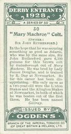 1928 Ogden's Derby Entrants #30 Mary Machree Colt Back